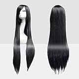 Dazone 100cm Karneval Perücke Cosplay Schwarz Glatt mit Haarnetz....