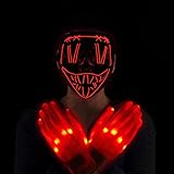 FunsLane Halloween LED Gruselmaske mit Handschuhen, Rot leuchtende...