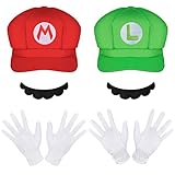 Aomig Mario Cosplay Kostüm Zubehör, mit Rot Mario Grün Luigi...