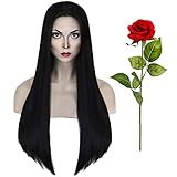 Schwarz Perücke für Morticia Addams Kostüm Lange Gerade...