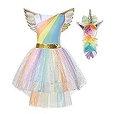 Mädchen Prinzessin Einhorn Kleid Kostüm, Rainbow (120-130(Etikett...