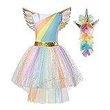Mädchen Prinzessin Einhorn Kleid Kostüm, Rainbow (120-130(Etikett...