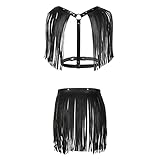 iEFiEL Damen Leder Fransen Harness Set Gothic Punk Quaste Rock...