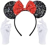 Glitzer Maus Ohren Haarreif in schwarz mit Schleife in rot &...