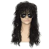 FALAMKA Lockig Schwarz Perücke 80er Vokuhila Perücke Herren Fukuhila...