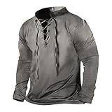 Herren Pullover, T Shirt Herren Vintage Langarm Distressed Henley...
