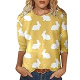 Ostern T Shirt Damen 3/4-Arm Oberteile Damen Rundhals Ausschnitt...