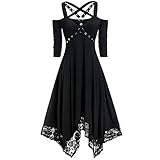 Damen Gothic Cosplay Kleid,Smocked High Waist A-Line Ärmelloses Kleid...