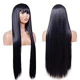 Sylhair Perücke Schwarze Lang Perücke mit Pony 80 cm Glatte Gerade...