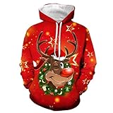 Weihnachtspullover Herren Hoodie Pullover Reindeer Schneemann 3D Druck...