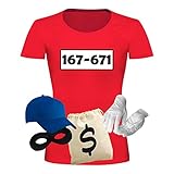 T-Shirt Panzerknacker Kostüm-Set Deluxe+ Cap Maske Karneval Damen XS...