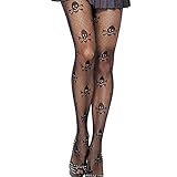 JIHUOO Totenkopf Muster Strumpfhose Halloween Netzstrumpfhose Schwarz...