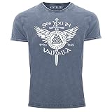 Neverless® Herren Vintage Shirt See You in Valhalla Schwert Runen...