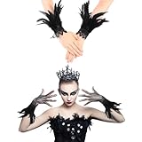 GAROMIA Federn Armbänder Damen Schwarz Feder Spitze Handschuhe...