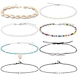 FUNEIA 8 Stück Choker Kette Damen Natürliche Muschelkette Bunte...