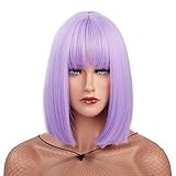 MEIRIYFA Lila Bob Perücke mit Pony für Schwarze Frauen, mittellange...