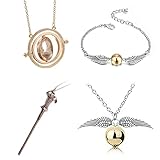 4 Stück Unisex Goldener Schnatz Anhänger Halskette & Armband für...