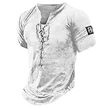 Tshirt Herren, Langarmshirt Herren Retro Henley Shirt V-Ausschnitt...