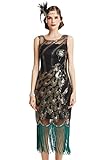 BABEYOND 1920s Kleid Damen Pfau Muster Flapper Charleston Kleid mit...