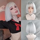 Silber Weiss Bob Perücke mit Pony Kurze Gerade Perrücke Lolita...