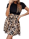 SheIn Damen A Linie Minikleid 2 in 1 Freizeitkleid Leopardenmuster...
