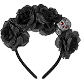 Balinco Dia de Muertos Haarreif mit schwarzen Rosen & Totenkopf Deko,...
