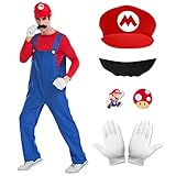 Ansamy Mario Kostüm Herren, Faschingskostüme Kinder Erwachsene,...