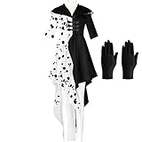 Halloween Cruella Deville Damen Kostüm: Cosplay Hexenkleid Schwarz...