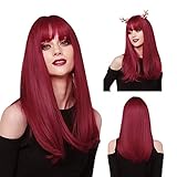 MISHAIR Damen Perücke Rot Lange Glatte Damenperücken mit Pony...