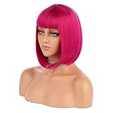 Mildiso Perücke Rosa Kurz Bob Haar mit Pony für Damen Cosplay...