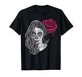 Sugar Skull girl mit mexikanische Totenmaske und rote Rose T-Shirt