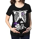 Halloween Schwangerschaft T-Shirts Niedlich Skelett Print Tee Kurzarm...