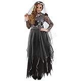 Fun Shack Schwarzes Zombie Braut Kostüm für Damen, Faschingskostüm...
