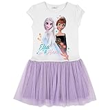Disney Eiskönigin 2 Kleid Anna und ELSA Kurzarm (Weiss-Lila, 116)