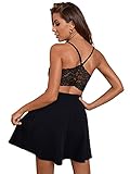 DIDK Damen Spaghettiträger Kleider A-Linie Spitzenkleid Partykleid...