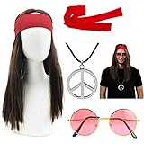 iZoeL Hippie Kostüm Set 4tgl. Perücke + Sonnenbrille + Peace...