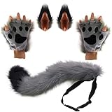 Wolf Fuchs Schwanz Clip Ohren und Handschuhe Set Halloween Weihnachten...