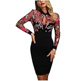 Mode Frauen Sheer Mesh Blumenstickerei Mesh Patchwork Casual...