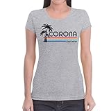 Corona California Vintage Retro Damen T-Shirt Slim Fit Medium Grau