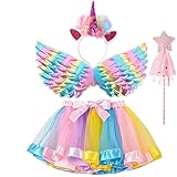 AOUVT 4 Pcs Regenbogen Einhorn Kostüm Kinder, Prinzessinnenkleid für...