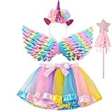 AOUVT 4 Pcs Regenbogen Einhorn Kostüm Kinder, Prinzessinnenkleid für...