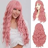 BARSDAR 26 Inch Rosa Lange Gewellte Perücke mit Pony Cosplay...