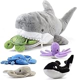 PREXTEX 38 cm großer Plüsch-Hai Plus 5 weiche Plüsch-Meerestiere,...