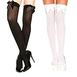 PROACC 2 Paare Halterlose Strümpfe mit Schleife, Damen Blickdicht...