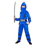 Power Ninja Kostüm für Jungen, Blau/Schwarz, Größe M (5–7 Jahre)