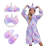 Piefry Weicher Einhorn-Bademantel mit Kapuze für Mädchen mit...