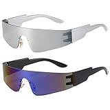 Swetup Futuristische Sonnenbrille, 2 Stück Futuristische Verspiegelte...