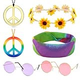 BETESSIN 2 Sets Hippie Kostüm Accessoires Vintage inkl. Runde Deko...