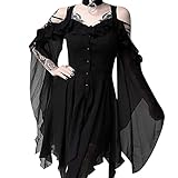 Damen Gothic Steampunk Kleid, Übergroßes Off Shoulder Bandage...