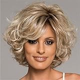 XULAIP Damen Blonde Kurze Lockige Seitenteil Perücken Layered Wigs...
